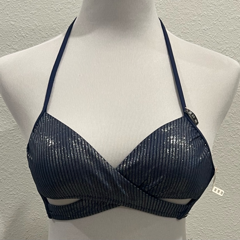NEW Victoria's Secret PINK Women’s Wrap Bikini Swim Top XS Metallic Navy Blue‎